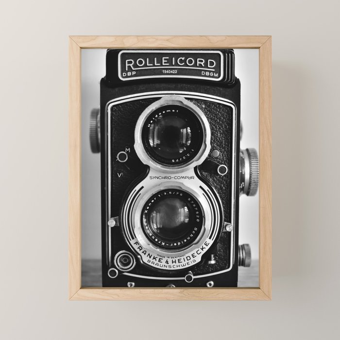 Vintage photograph camera art print- black and white retro rolleicord - film photography Mini Art Print Gallery Image 1