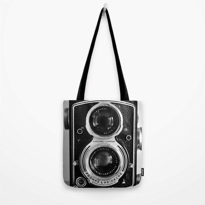 Vintage photograph camera art print- black and white retro rolleicord - film photography Tote Bag Gallery Image 2