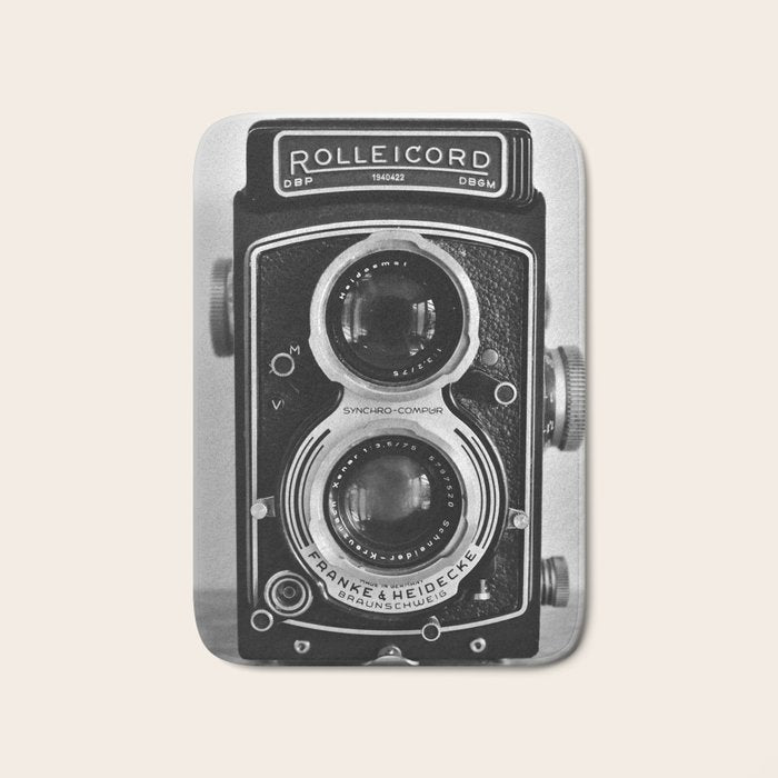 Vintage photograph camera art print- black and white retro rolleicord - film photography Bath Mat Gallery Image 1