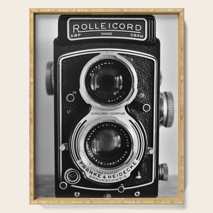Vintage photograph camera art print- black and white retro rolleicord - film photography Serving Tray Gallery Image 1