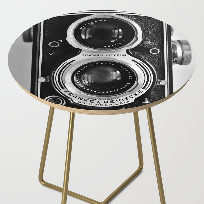 Vintage photograph camera art print- black and white retro rolleicord - film photography Side Table Gallery Image 2