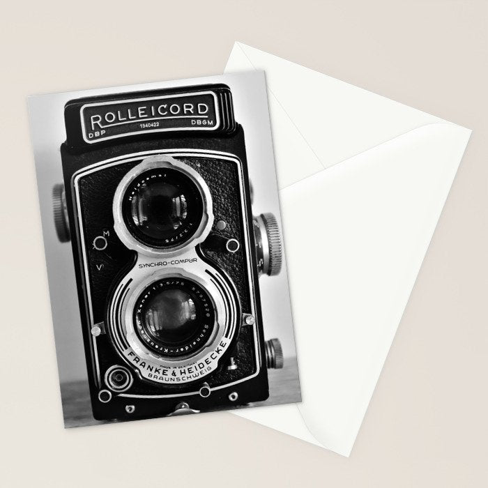 Vintage photograph camera art print- black and white retro rolleicord - film photography Stationery Card Gallery Image 2
