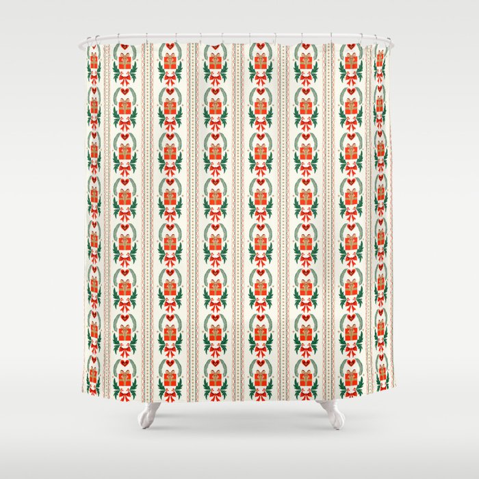 Vintage Holiday Gift and Greenery - Christmas Decorative Design Shower Curtain Gallery Image 1