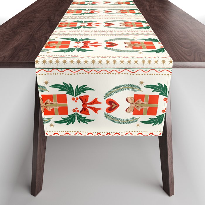 Vintage Holiday Gift and Greenery - Christmas Decorative Design Table Runner Gallery Image 1