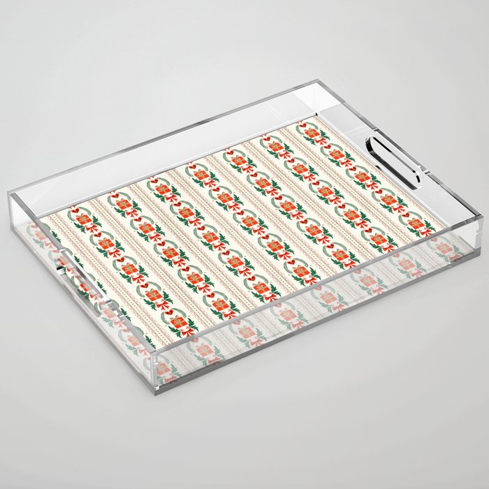 Vintage Holiday Gift and Greenery - Christmas Decorative Design Acrylic Tray Gallery Image 1