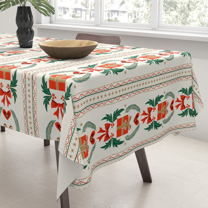 Vintage Holiday Gift and Greenery - Christmas Decorative Design Tablecloth Gallery Image 3