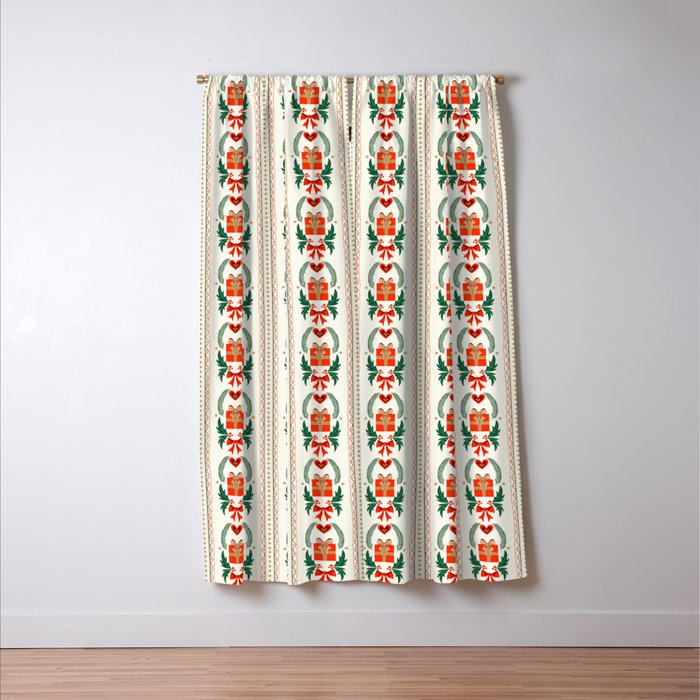 Vintage Holiday Gift and Greenery - Christmas Decorative Design Window Curtain Gallery Image 3