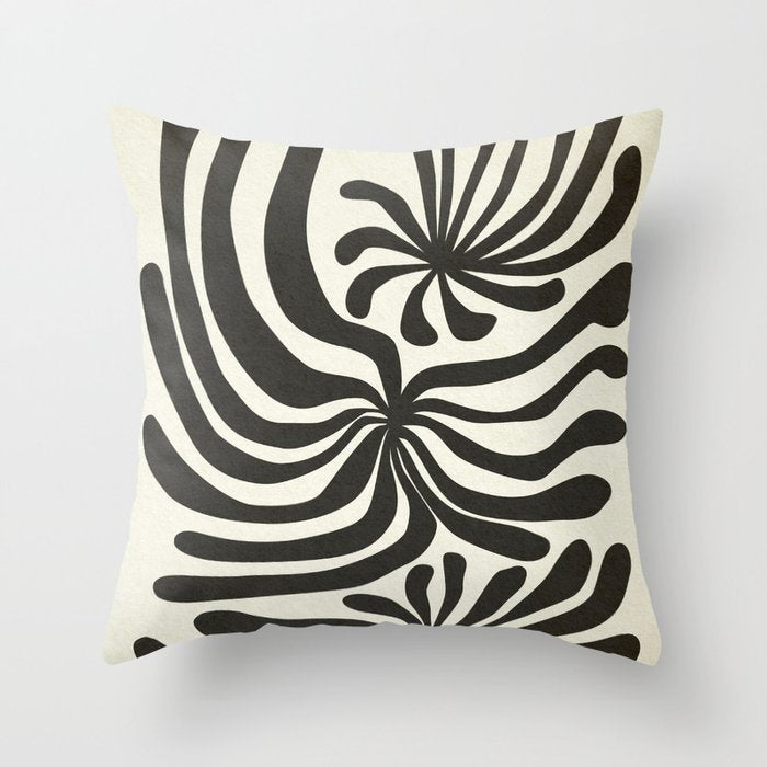 abstract blossom flower-black Throw Pillow Gallery Image 6