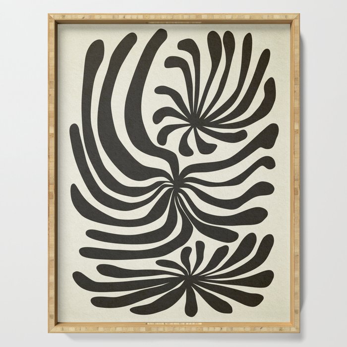 abstract blossom flower-black Serving Tray Gallery Image 1