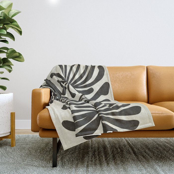 abstract blossom flower-black Throw Blanket Gallery Image 1