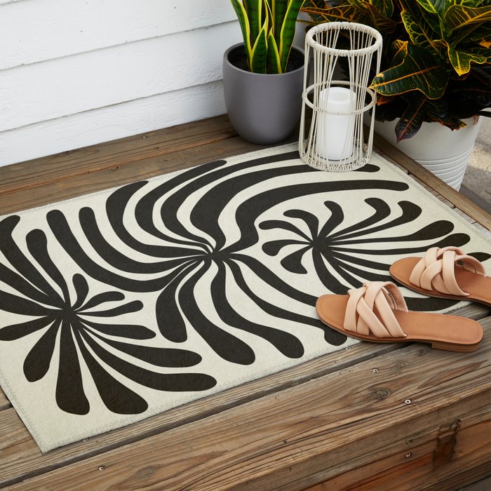 abstract blossom flower-black Outdoor Rug Gallery Image 2