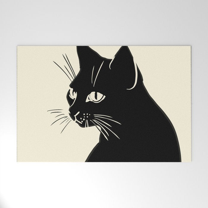 Minimalist Black Cat Welcome Mat Gallery Image 1