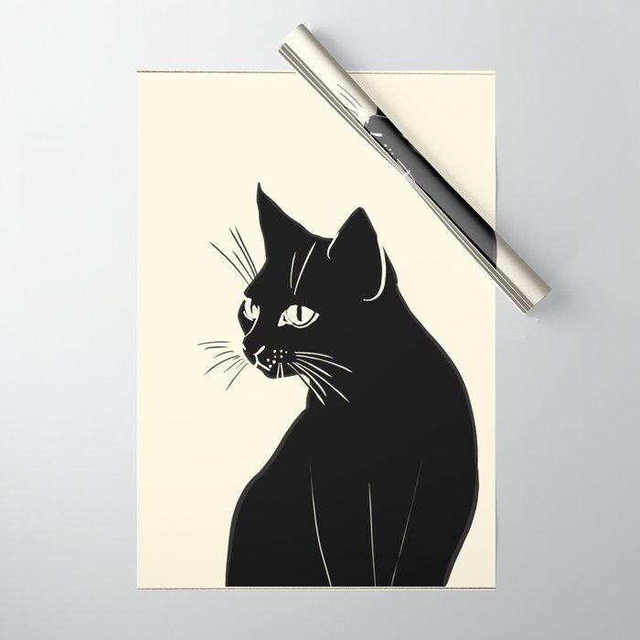 Minimalist Black Cat Wrapping Paper Gallery Image 1