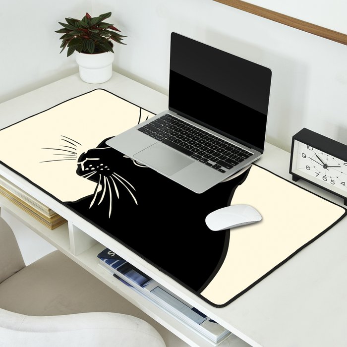 Minimalist Black Cat Desk Mat Gallery Image 2