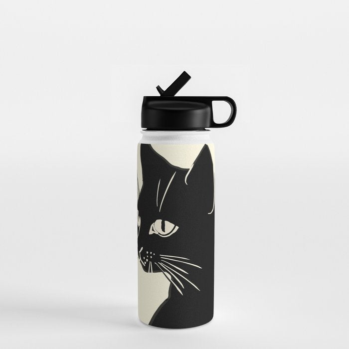 Minimalist Black Cat Water Bottle Gallery Image 1