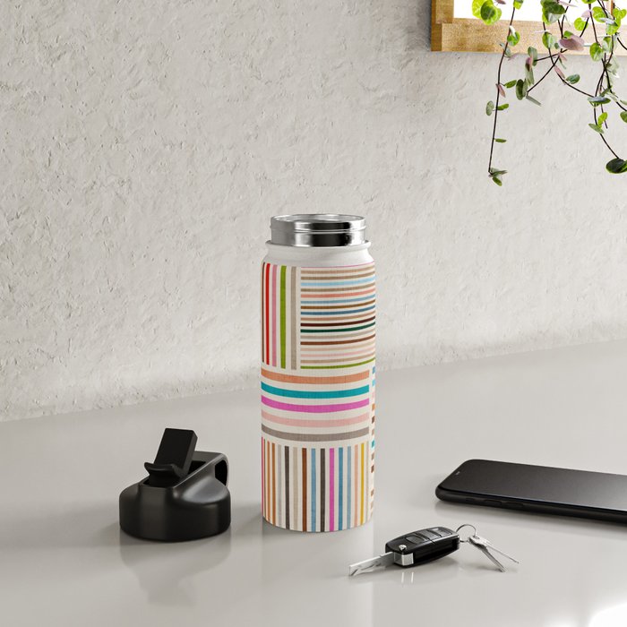 Colorful Lines Playful Modern Artwork Water Bottle Gallery Image 4