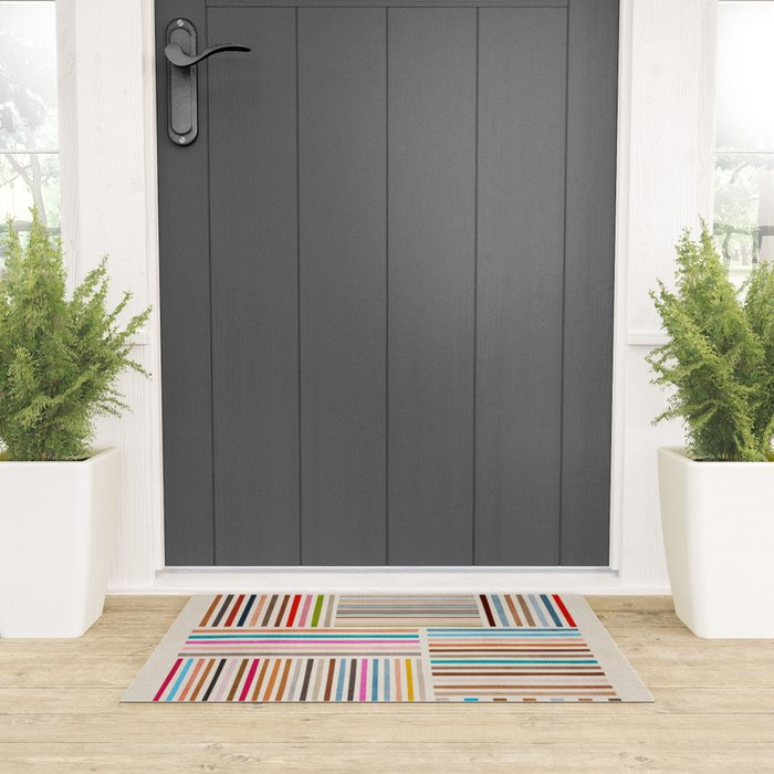Colorful Lines Playful Modern Artwork Welcome Mat Gallery Image 3