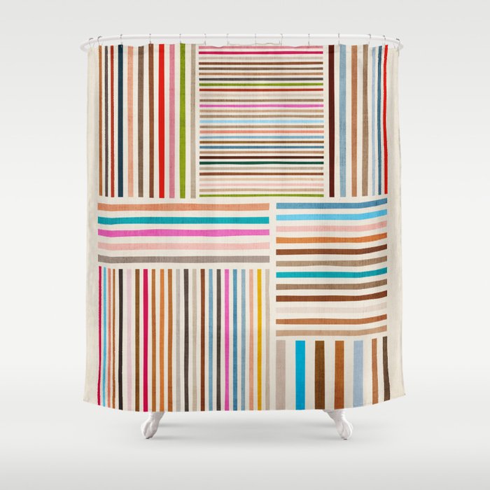 Colorful Lines Playful Modern Artwork Shower Curtain Gallery Image 1