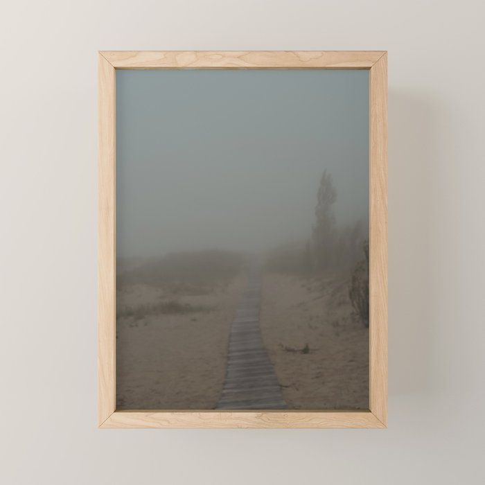 Low Visibility - beach path photograph fog Michigan Mini Art Print Gallery Image 1