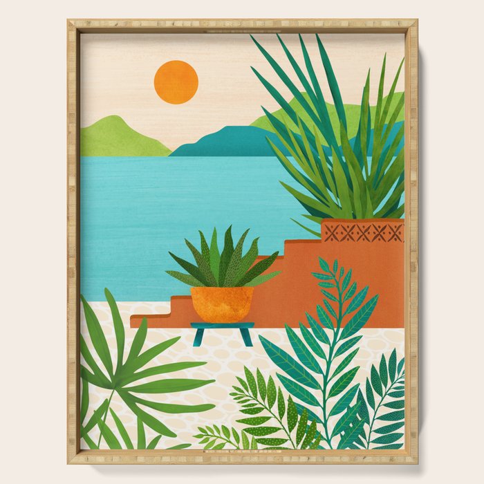 Bali Sunset View in Teal and Orange Serving Tray Gallery Image 1