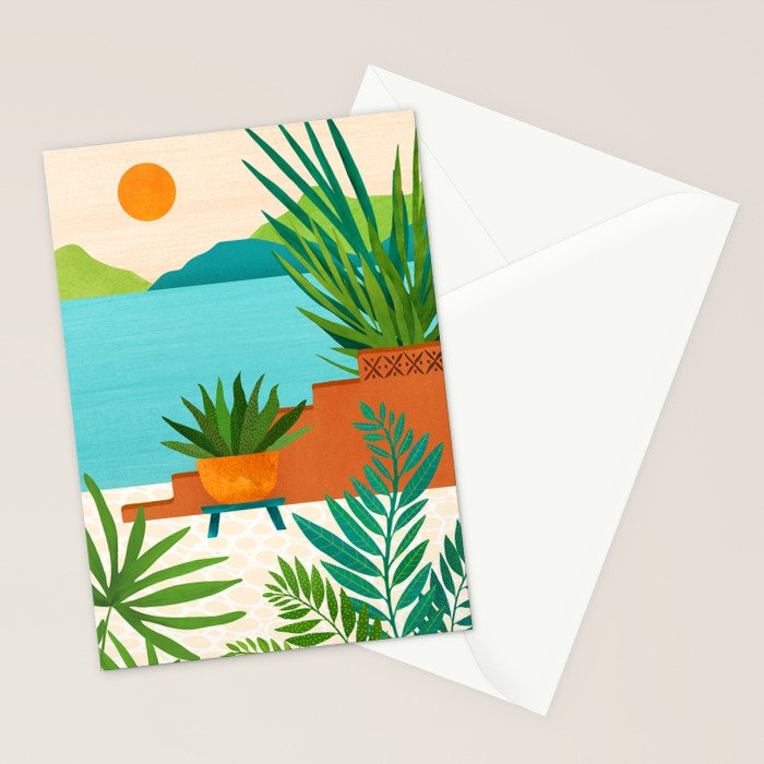 Bali Sunset View in Teal and Orange Stationery Card Gallery Image 2