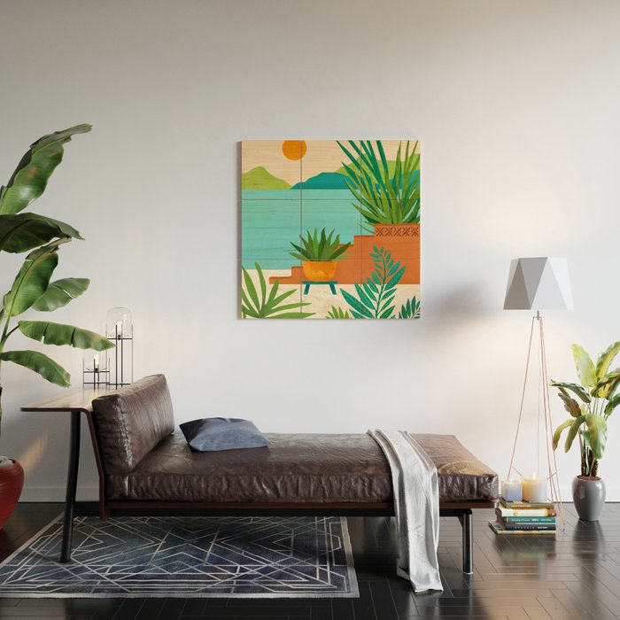 Bali Sunset View in Teal and Orange Wood Wall Art Gallery Image 2