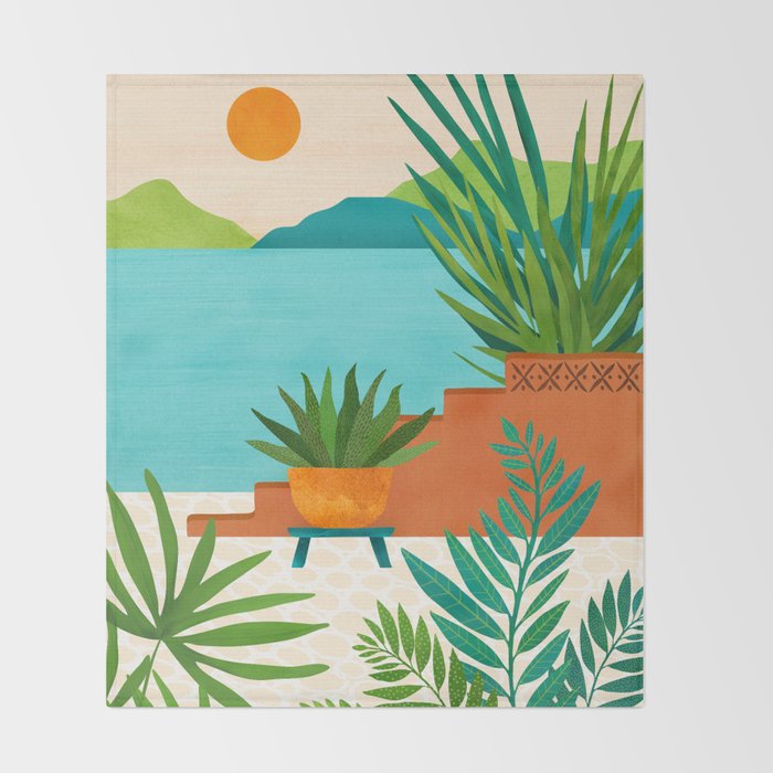 Bali Sunset View in Teal and Orange Throw Blanket Gallery Image 2