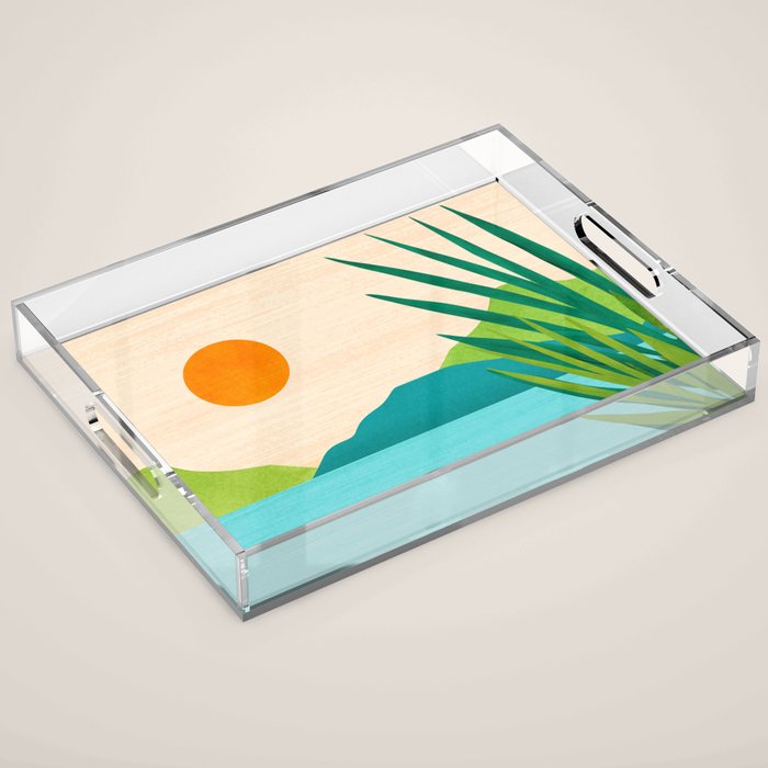 Bali Sunset View in Teal and Orange Acrylic Tray Gallery Image 1