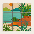 Bali Sunset View in Teal and Orange Wood Wall Art Gallery Image 1