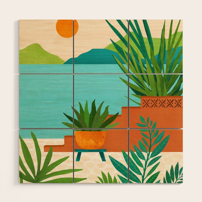 Bali Sunset View in Teal and Orange Wood Wall Art Gallery Image 1