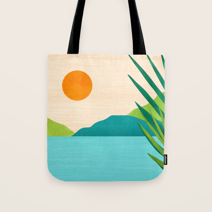 Bali Sunset View in Teal and Orange Tote Bag Gallery Image 1