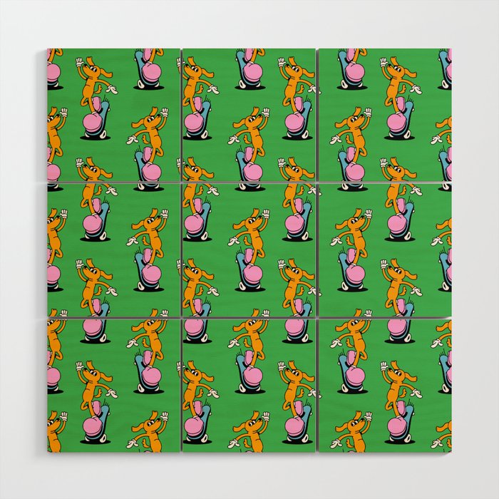 Retro dog cartoon character pattern Wood Wall Art Gallery Image 1