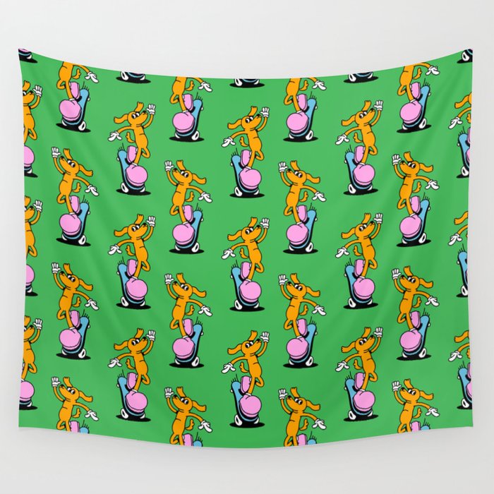 Retro dog cartoon character pattern Wall Tapestry Gallery Image 4