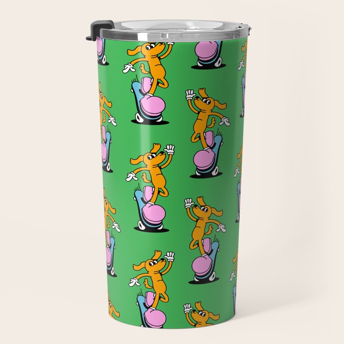 Retro dog cartoon character pattern Travel Mug Gallery Image 3