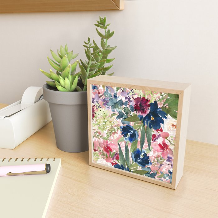 Watercolor pink navy blue burgundy mint floral Mini Art Print Gallery Image 2