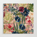 Watercolor pink navy blue burgundy mint floral Wood Wall Art Gallery Image 1