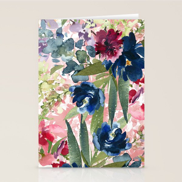 Watercolor pink navy blue burgundy mint floral Stationery Card Gallery Image 2