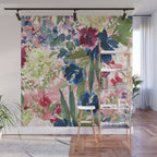 Watercolor pink navy blue burgundy mint floral Wall Mural Gallery Image 1