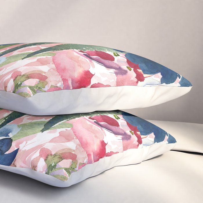 Watercolor pink navy blue burgundy mint floral Pillow Sham Gallery Image 3