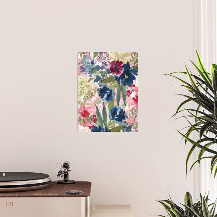 Watercolor pink navy blue burgundy mint floral Poster Gallery Image 2