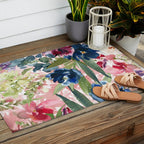 Watercolor pink navy blue burgundy mint floral Outdoor Rug Gallery Image 2