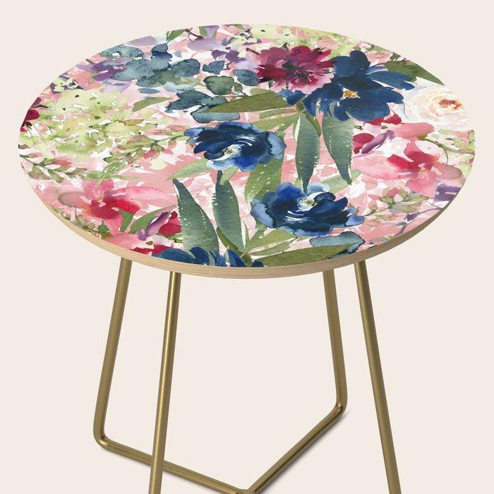 Watercolor pink navy blue burgundy mint floral Side Table Gallery Image 2