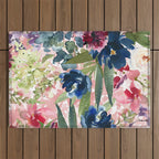 Watercolor pink navy blue burgundy mint floral Outdoor Rug Gallery Image 1