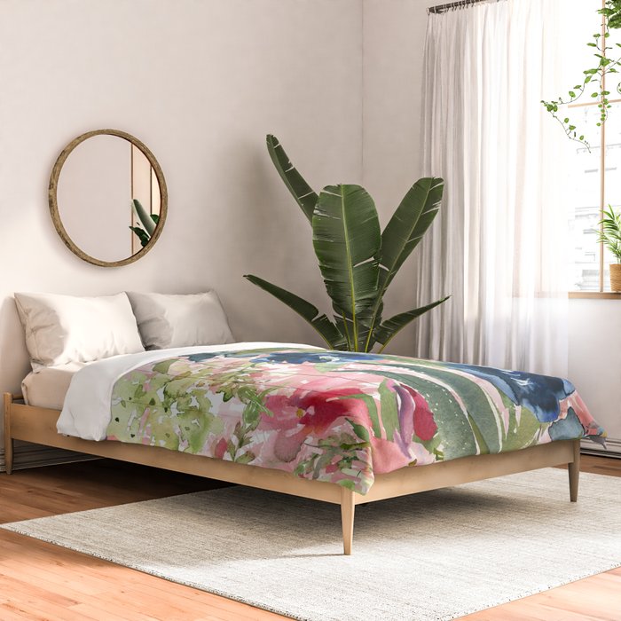 Watercolor pink navy blue burgundy mint floral Comforter Gallery Image 2