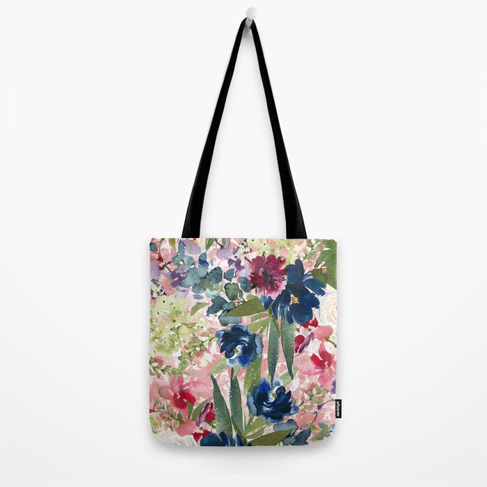Watercolor pink navy blue burgundy mint floral Tote Bag Gallery Image 2