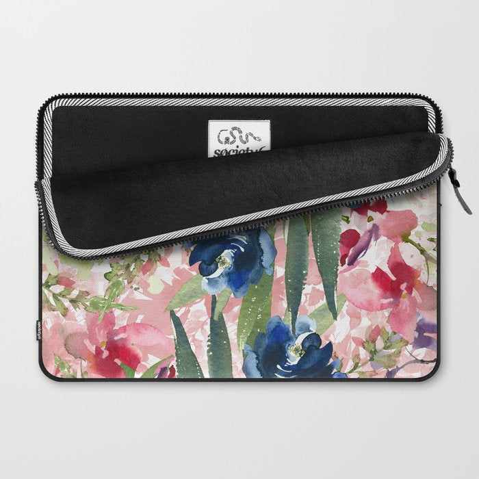 Watercolor pink navy blue burgundy mint floral Laptop Sleeve Gallery Image 2