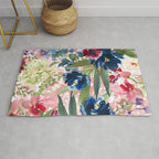 Watercolor pink navy blue burgundy mint floral Rug Gallery Image 1
