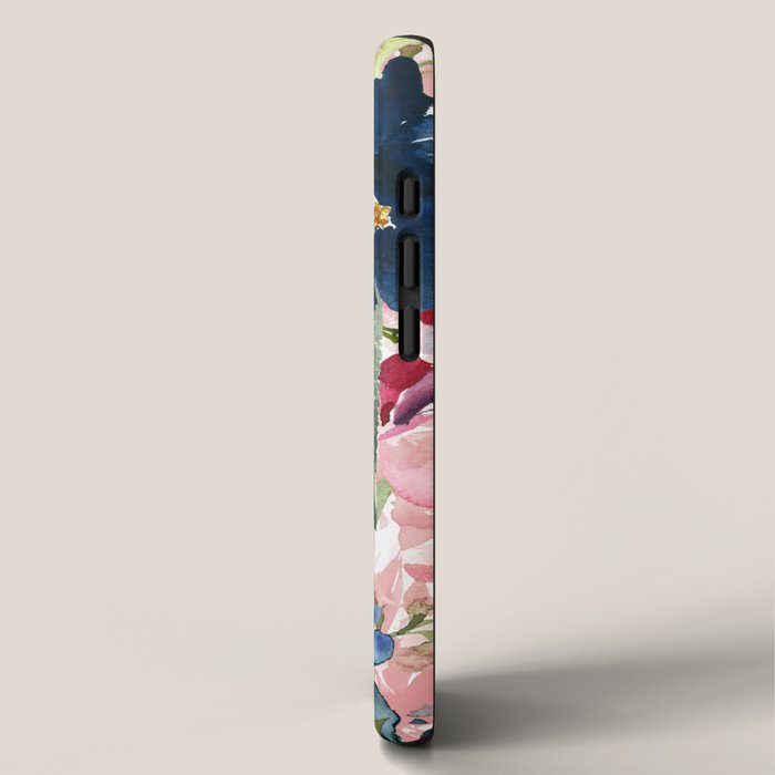 Watercolor pink navy blue burgundy mint floral iPhone Case Gallery Image 2
