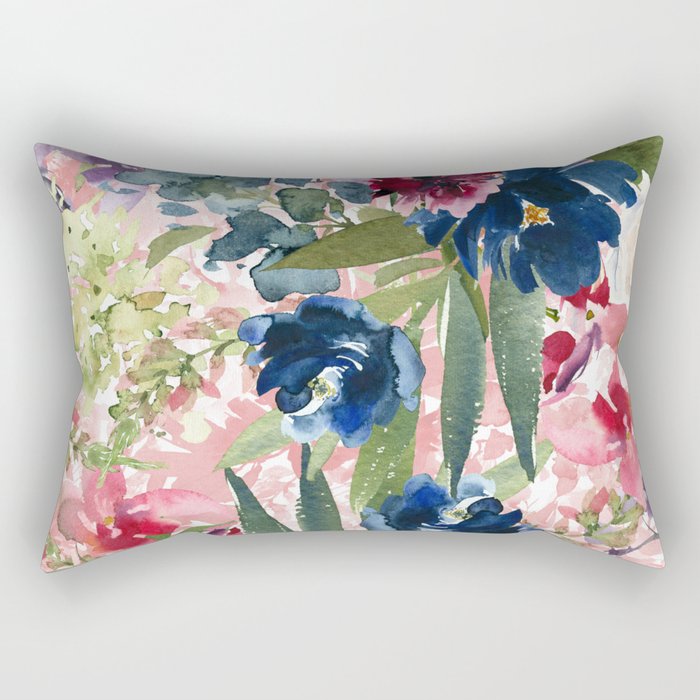Watercolor pink navy blue burgundy mint floral Rectangular Pillow Gallery Image 1