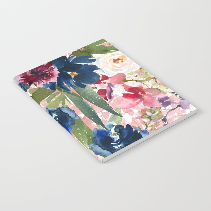 Watercolor pink navy blue burgundy mint floral Notebook Gallery Image 2